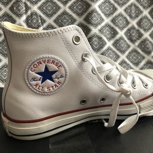 *genuine leather* white high tops | converse
